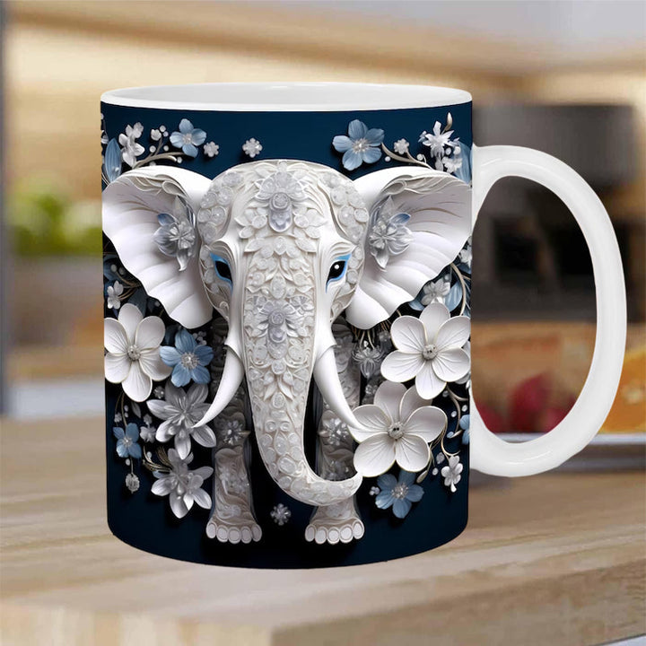 3D Elefant Blomster Krus