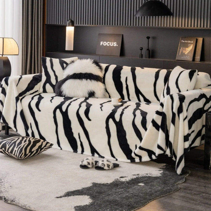 Vilde Striber Zebra Fleece Sofaovertræk