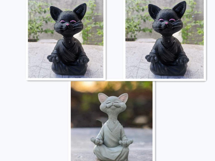 Legesyg Sort Buddha Kat Figur Meditation Yoga Samler Glad Kat Dekor Hjem Have Dekoration Have Ornament