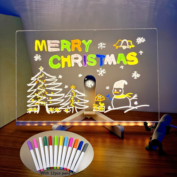 USB LED Noteboard med 12 farvede penne - Lysende beskedtavle til kontor og hjem