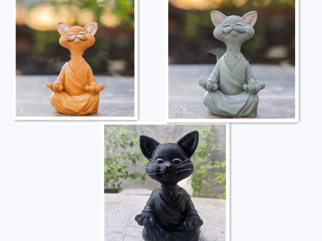 Legesyg Sort Buddha Kat Figur Meditation Yoga Samler Glad Kat Dekor Hjem Have Dekoration Have Ornament