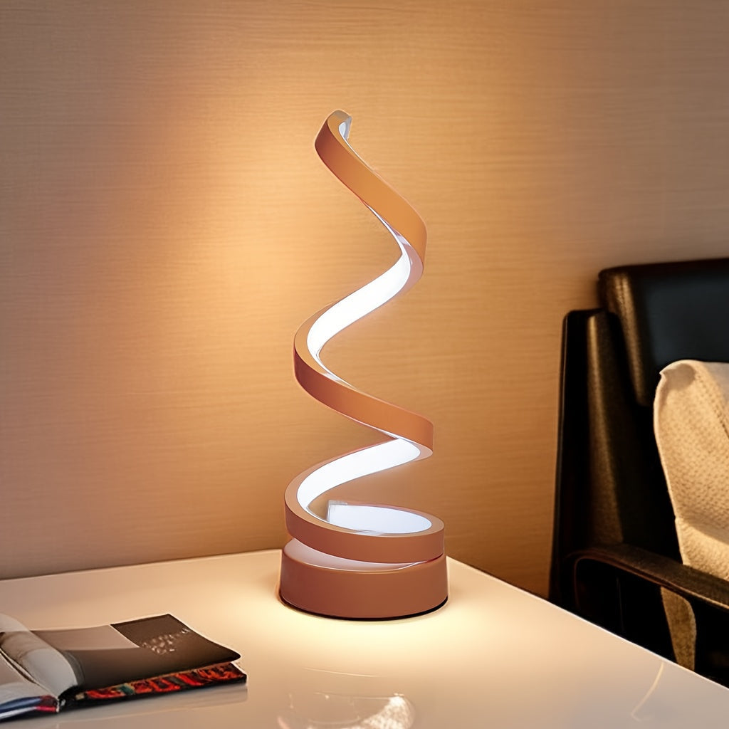 Moderne Spiral Bordlampe – Kreativ LED Skrivebordslampe med Blødt Varmt Lys, Perfekt til Soveværelse, Stue og Studieindretning