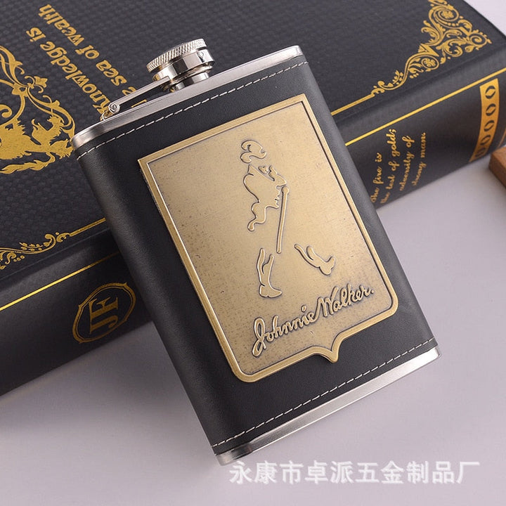 8oz Whisky Flaske lavet af Rustfrit Stål Alkohol Tragt Hip Flask Broderet Guld Silke Emballage Gaveæske Sæt