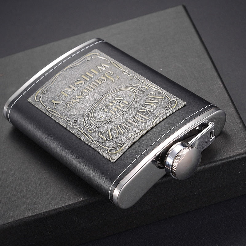 8oz Whisky Flaske lavet af Rustfrit Stål Alkohol Tragt Hip Flask Broderet Guld Silke Emballage Gaveæske Sæt