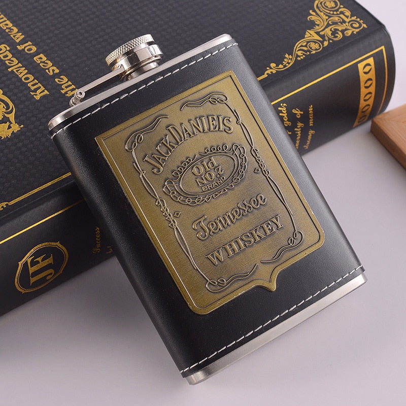 8oz Whisky Flaske lavet af Rustfrit Stål Alkohol Tragt Hip Flask Broderet Guld Silke Emballage Gaveæske Sæt