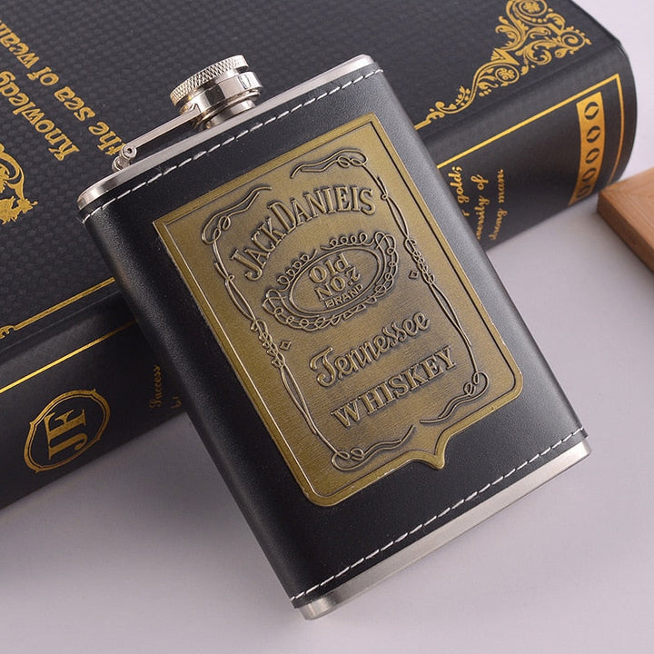 8oz Whisky Flaske lavet af Rustfrit Stål Alkohol Tragt Hip Flask Broderet Guld Silke Emballage Gaveæske Sæt