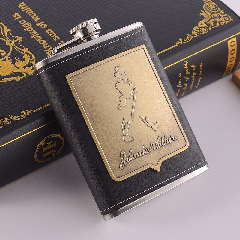 8oz Whisky Flaske lavet af Rustfrit Stål Alkohol Tragt Hip Flask Broderet Guld Silke Emballage Gaveæske Sæt