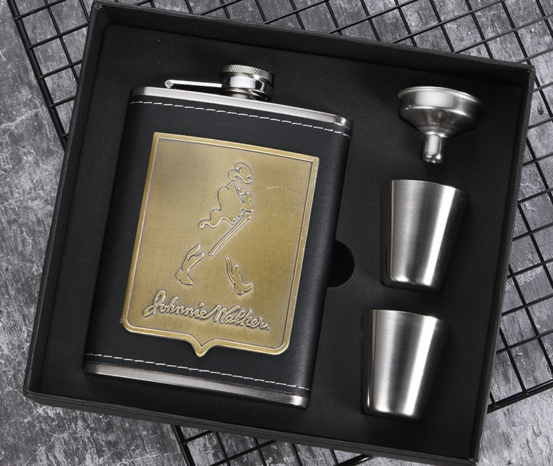 8oz Whisky Flaske lavet af Rustfrit Stål Alkohol Tragt Hip Flask Broderet Guld Silke Emballage Gaveæske Sæt