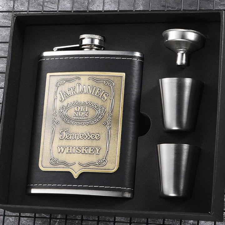 8oz Whisky Flaske lavet af Rustfrit Stål Alkohol Tragt Hip Flask Broderet Guld Silke Emballage Gaveæske Sæt