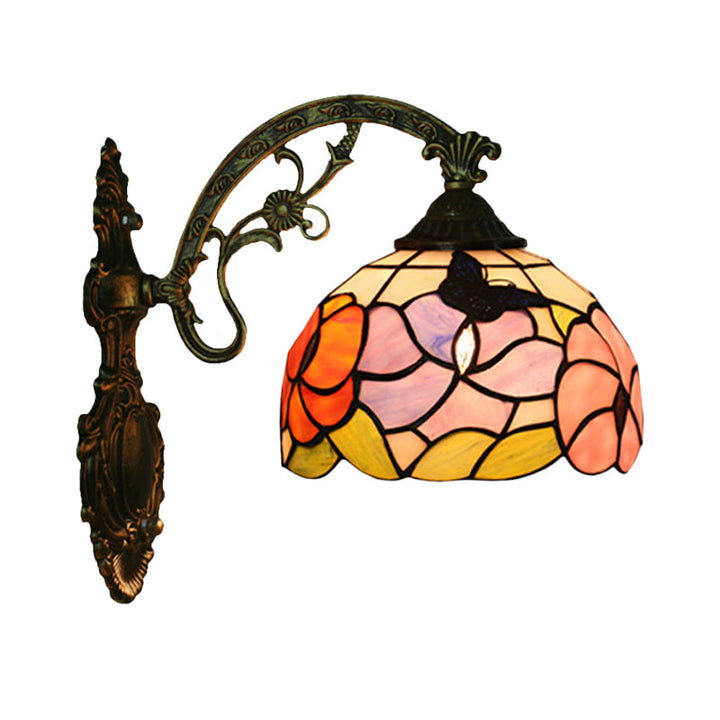 Enkelt Sommerfugl og Pæon Væglampe Tiffany Bronze Glasvæg Lampe