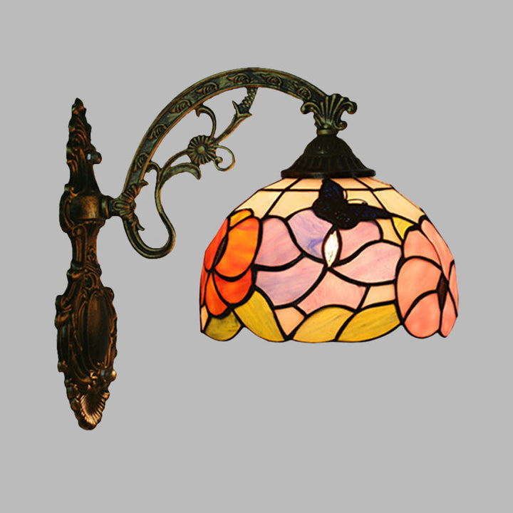 Enkelt Sommerfugl og Pæon Væglampe Tiffany Bronze Glasvæg Lampe