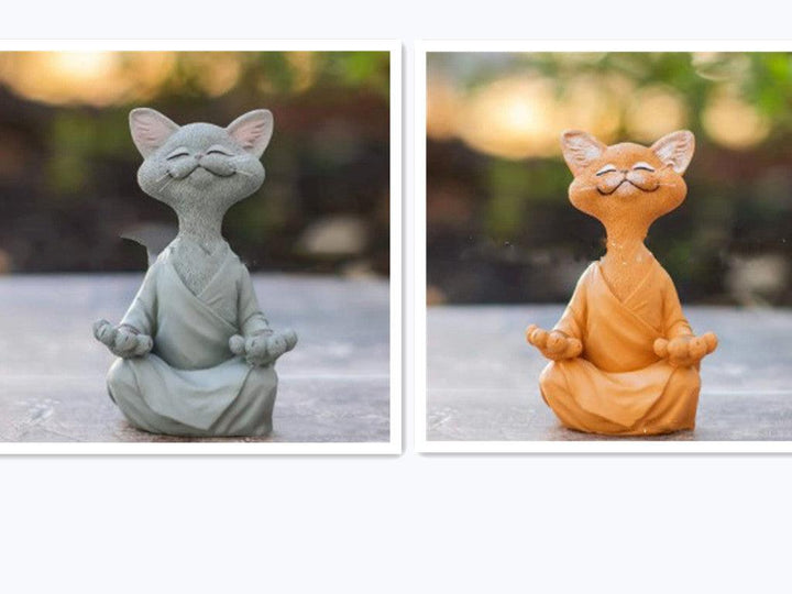Legesyg Sort Buddha Kat Figur Meditation Yoga Samler Glad Kat Dekor Hjem Have Dekoration Have Ornament