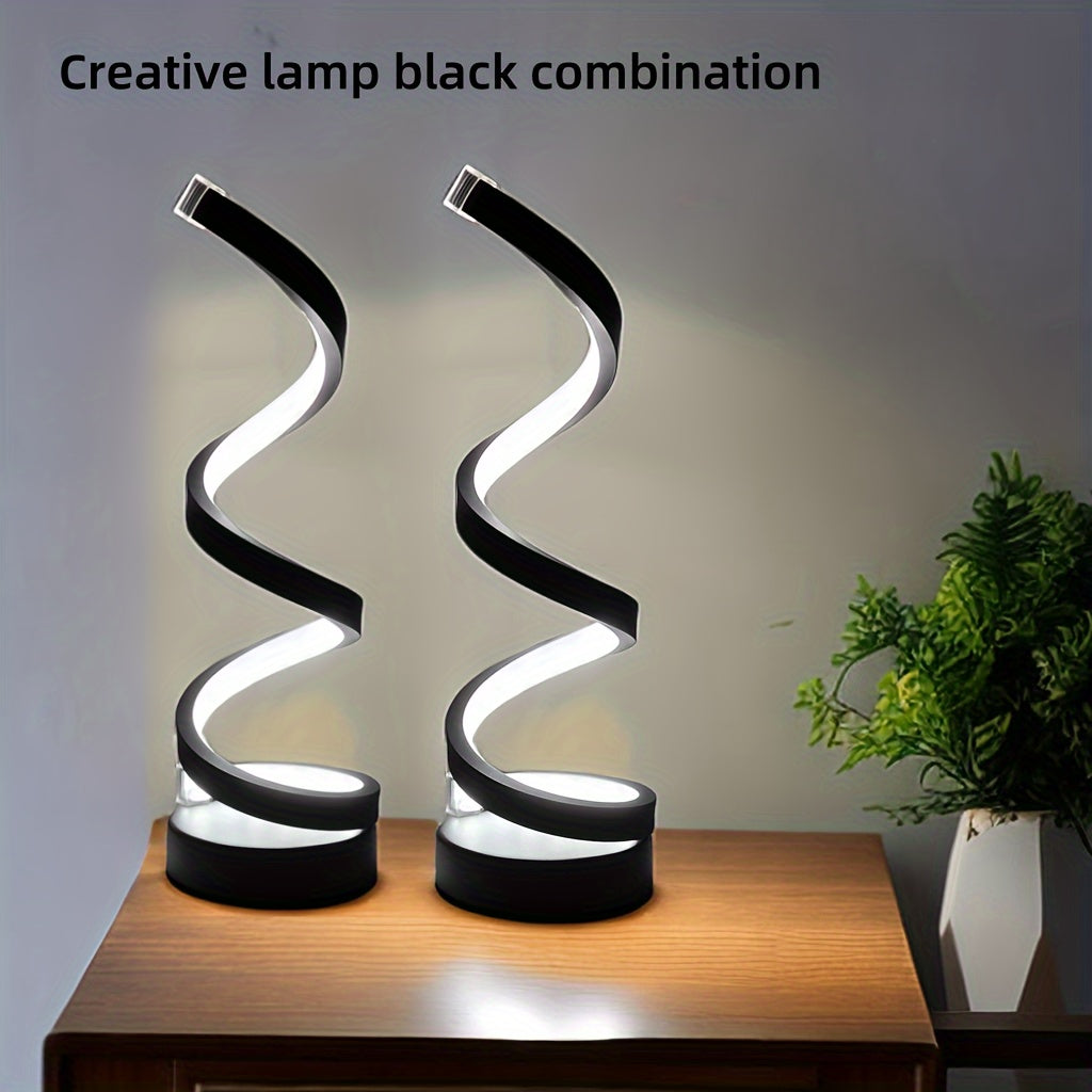Moderne Spiral Bordlampe – Kreativ LED Skrivebordslampe med Blødt Varmt Lys, Perfekt til Soveværelse, Stue og Studieindretning