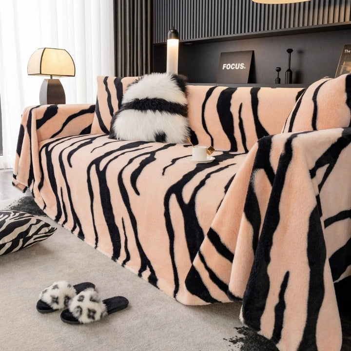 Vilde Striber Zebra Fleece Sofaovertræk