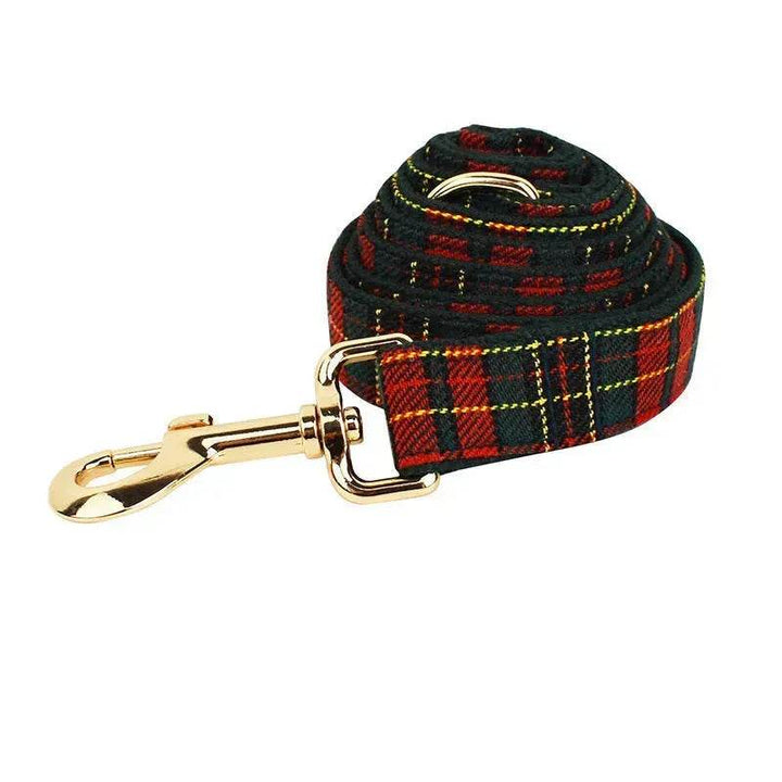 Julehundehalsbånd Tartan Med Grøn Baggrund Hundesele Sæt