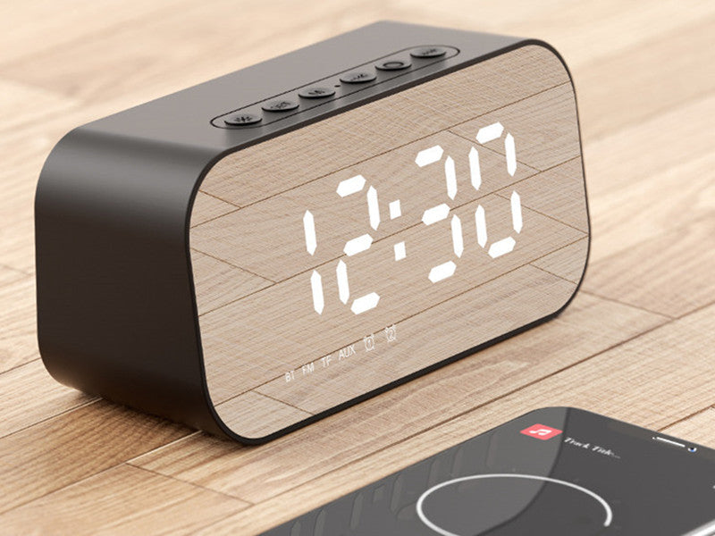 3-i-1 Trådløs Bluetooth Højttaler med Subwoofer, Alarm, Spejlur &amp; Termometer, til Hjem &amp; Kontor
