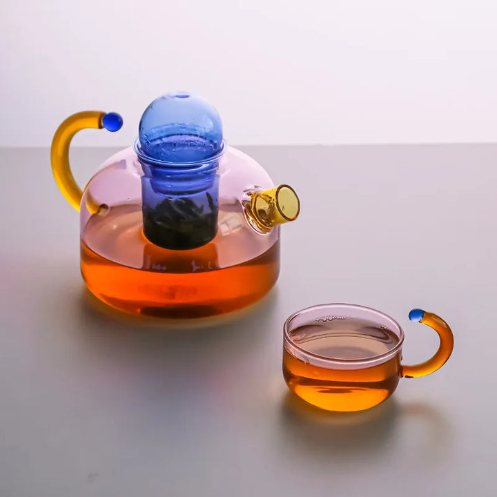farve Bloom Glas Teapot &amp; Kop Sæt