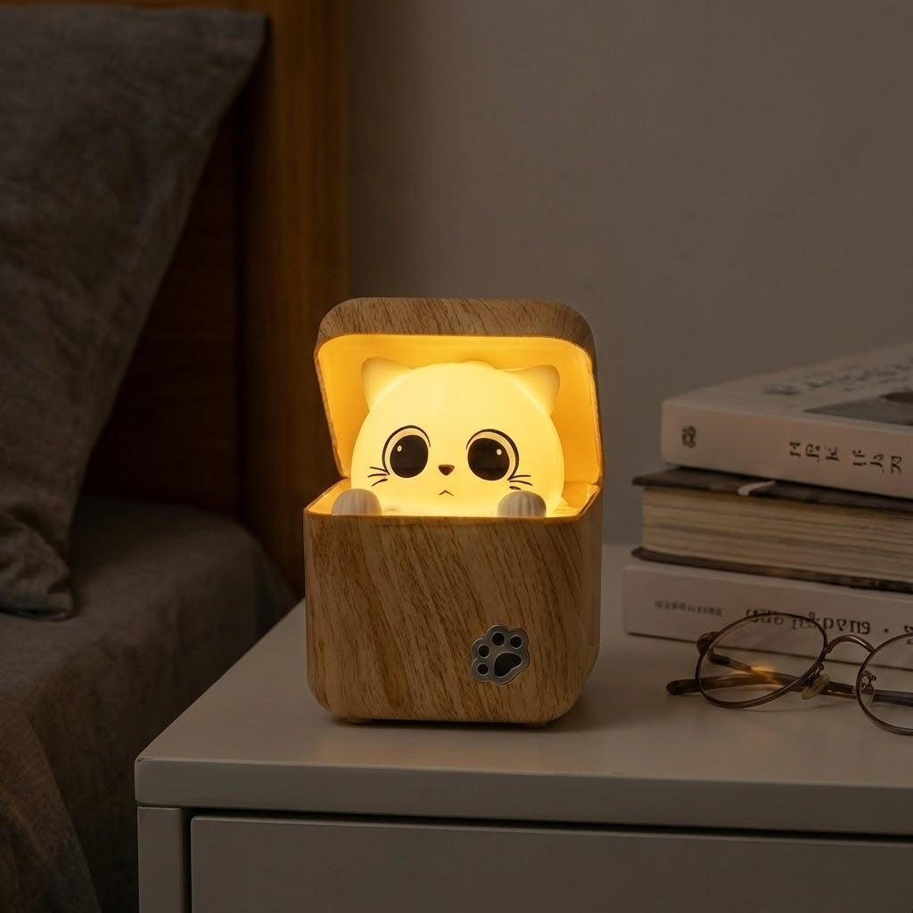 Sød Peekaboo Kat Træ Nattelys Lampe |