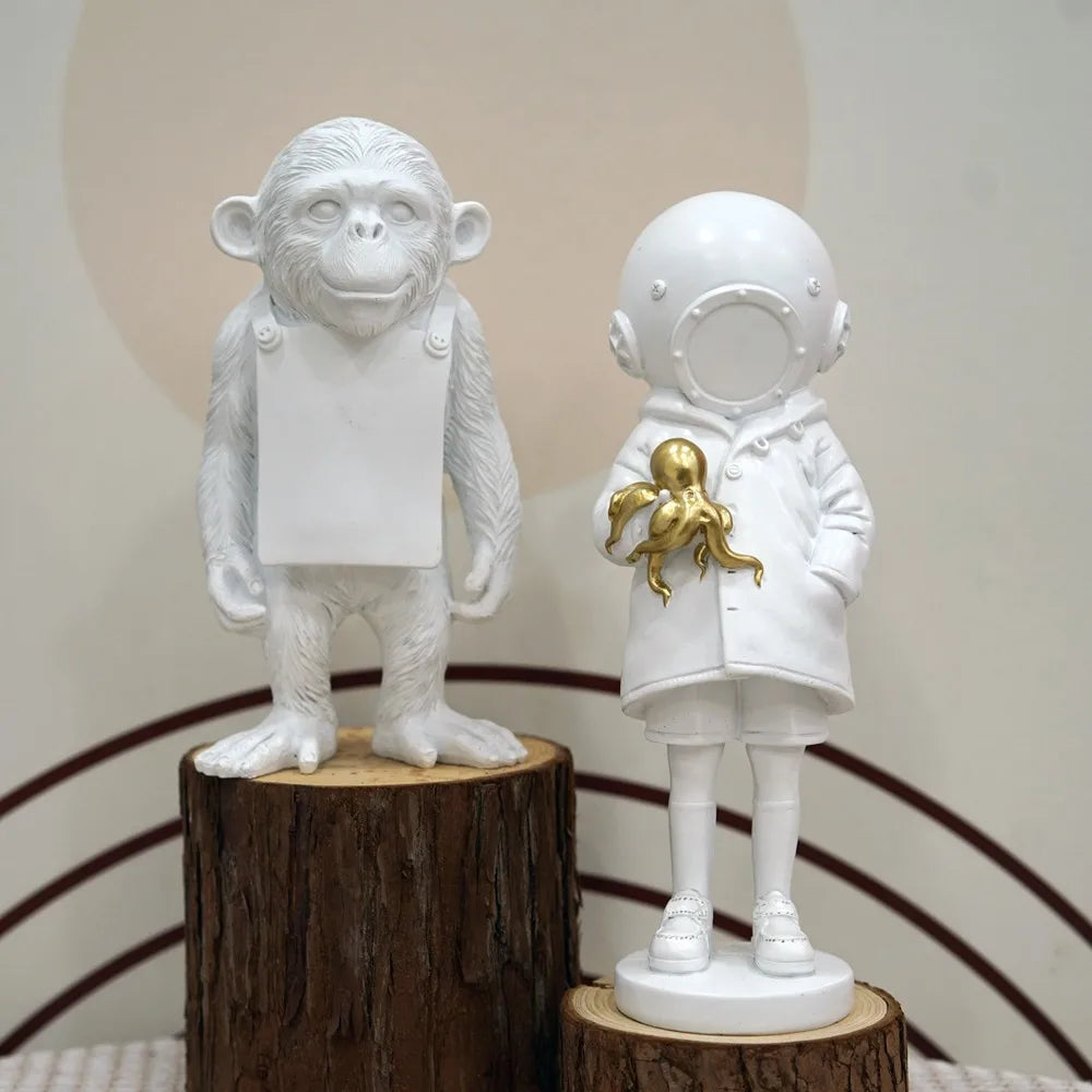 Dropshipping Banksy Skulptur Samling Blomster Kast Statue Pop Art Moderne Ballon Pige Figurine Kontor Hjem Dekoration