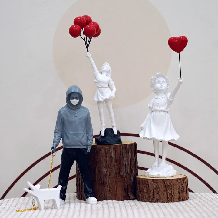 Dropshipping Banksy Skulptur Samling Blomster Kast Statue Pop Art Moderne Ballon Pige Figurine Kontor Hjem Dekoration