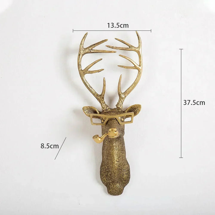 Antik Bronze Harpiks Dyr Pendant Gylden Hjortehoved Væg Opbevaringskrog Baggrundsvæg Tilbehør Dekorative Figurer