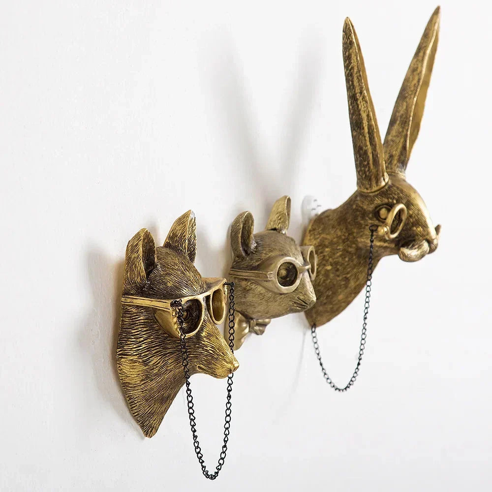 Antik Bronze Harpiks Dyr Pendant Gylden Hjortehoved Væg Opbevaringskrog Baggrundsvæg Tilbehør Dekorative Figurer