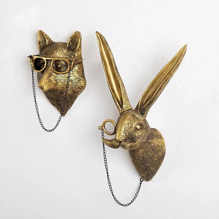Antik Bronze Harpiks Dyr Pendant Gylden Hjortehoved Væg Opbevaringskrog Baggrundsvæg Tilbehør Dekorative Figurer