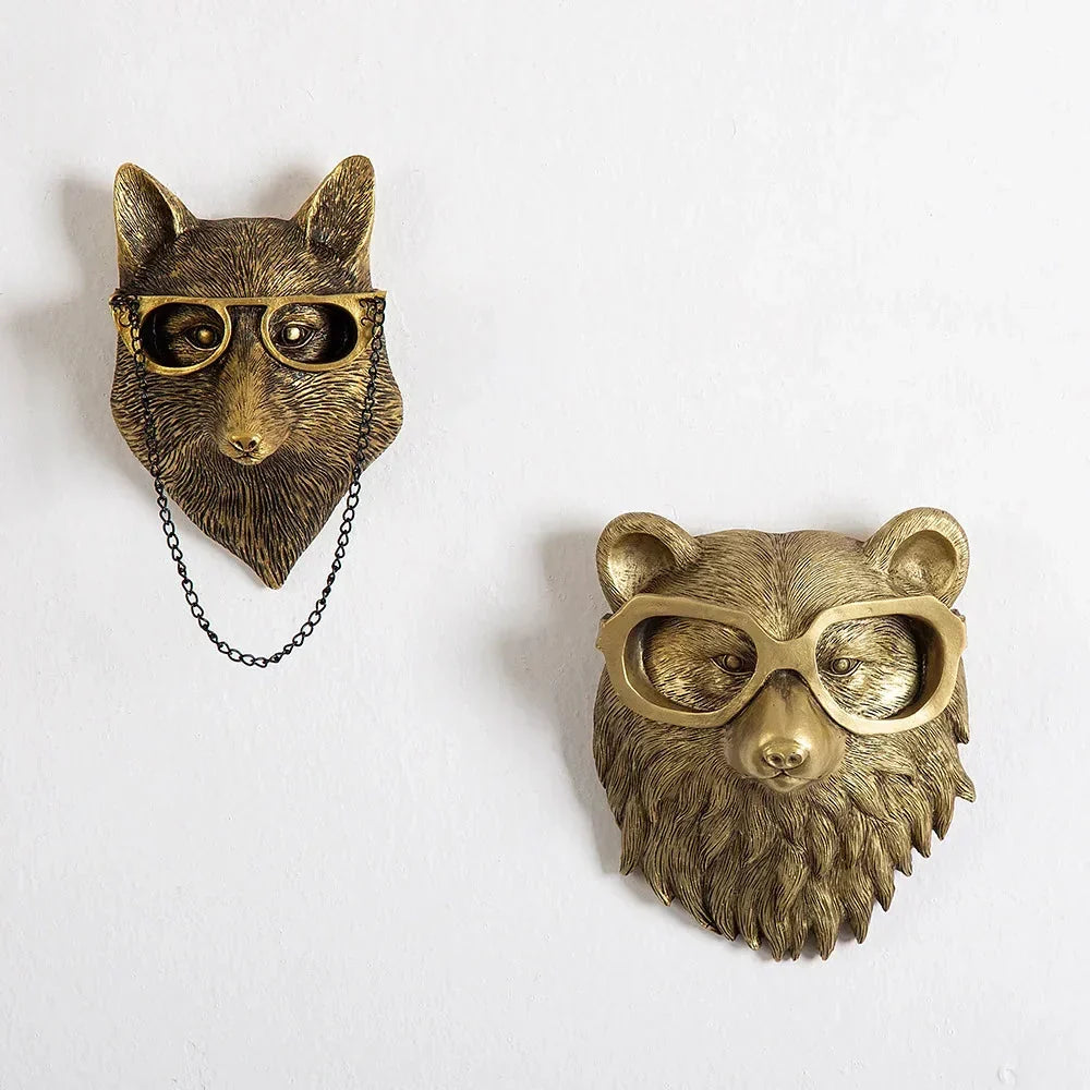 Antik Bronze Harpiks Dyr Pendant Gylden Hjortehoved Væg Opbevaringskrog Baggrundsvæg Tilbehør Dekorative Figurer