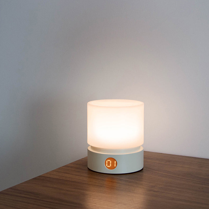 Moderne nordisk timer genopladelig ABS HIPS silikone cylinder LED bordlampe natlys til natbord