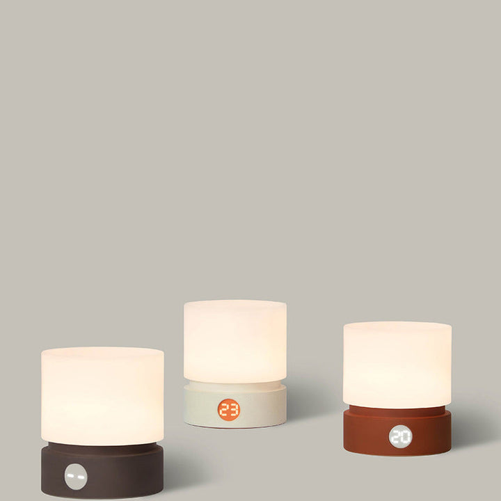 Moderne nordisk timer genopladelig ABS HIPS silikone cylinder LED bordlampe natlys til natbord