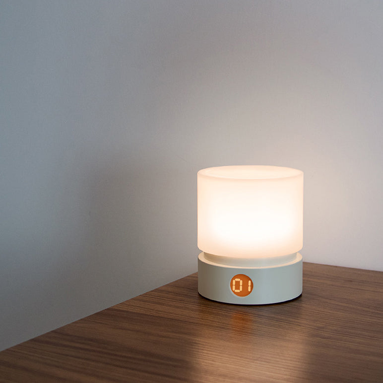 Moderne nordisk timer genopladelig ABS HIPS silikone cylinder LED bordlampe natlys til natbord