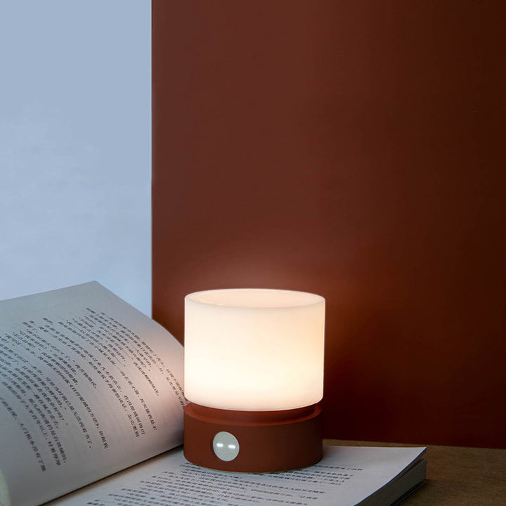 Moderne nordisk timer genopladelig ABS HIPS silikone cylinder LED bordlampe natlys til natbord