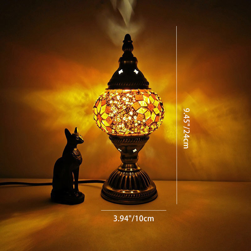 Traditionel Tiffany Oval Glas Jern 1-Lampe Bordlampe til Stuen