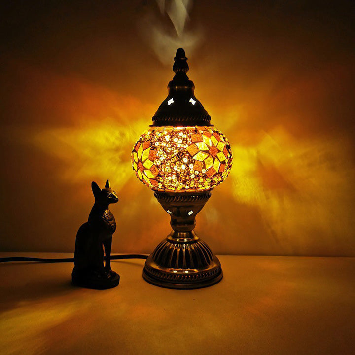 Traditionel Tiffany Oval Glas Jern 1-Lampe Bordlampe til Stuen