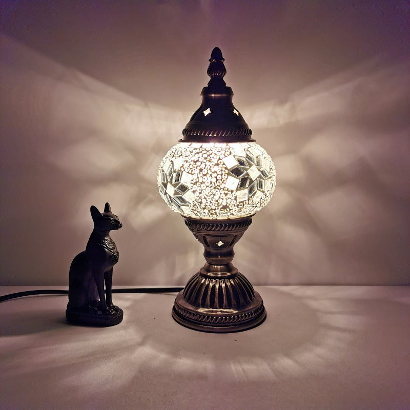 Traditionel Tiffany Oval Glas Jern 1-Lampe Bordlampe til Stuen