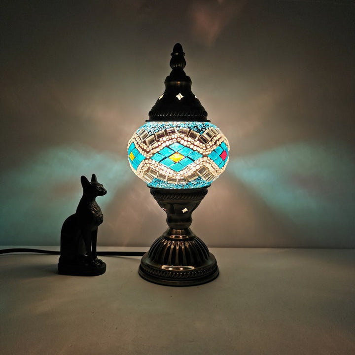 Traditionel Tiffany Oval Glas Jern 1-Lampe Bordlampe til Stuen