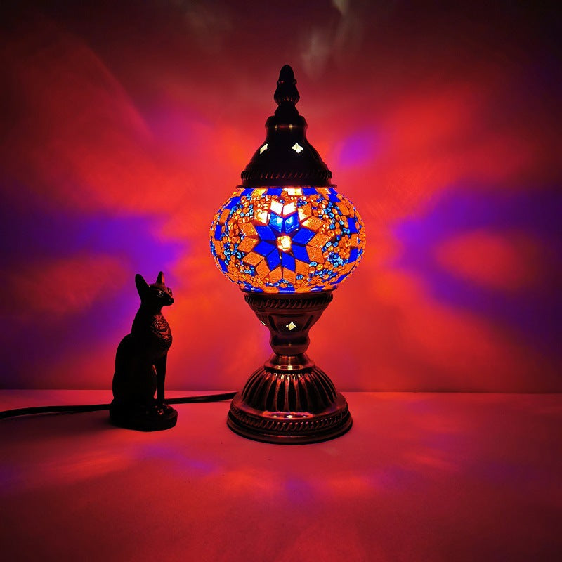 Traditionel Tiffany Oval Glas Jern 1-Lampe Bordlampe til Stuen