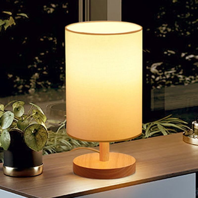 Traditionel Japansk Cylinder Træ Stof 1-Lampe Bordlampe til Stuen