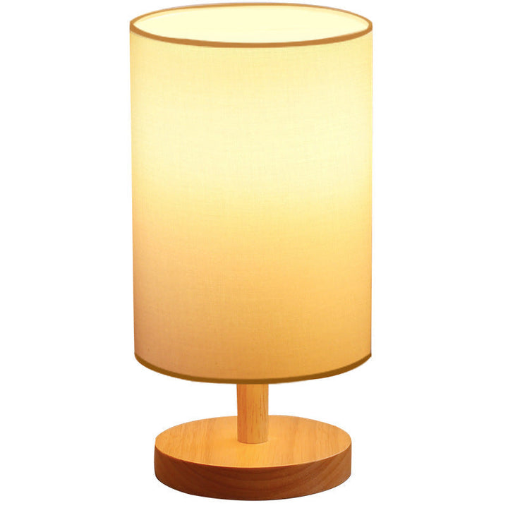 Traditionel Japansk Cylinder Træ Stof 1-Lampe Bordlampe til Stuen
