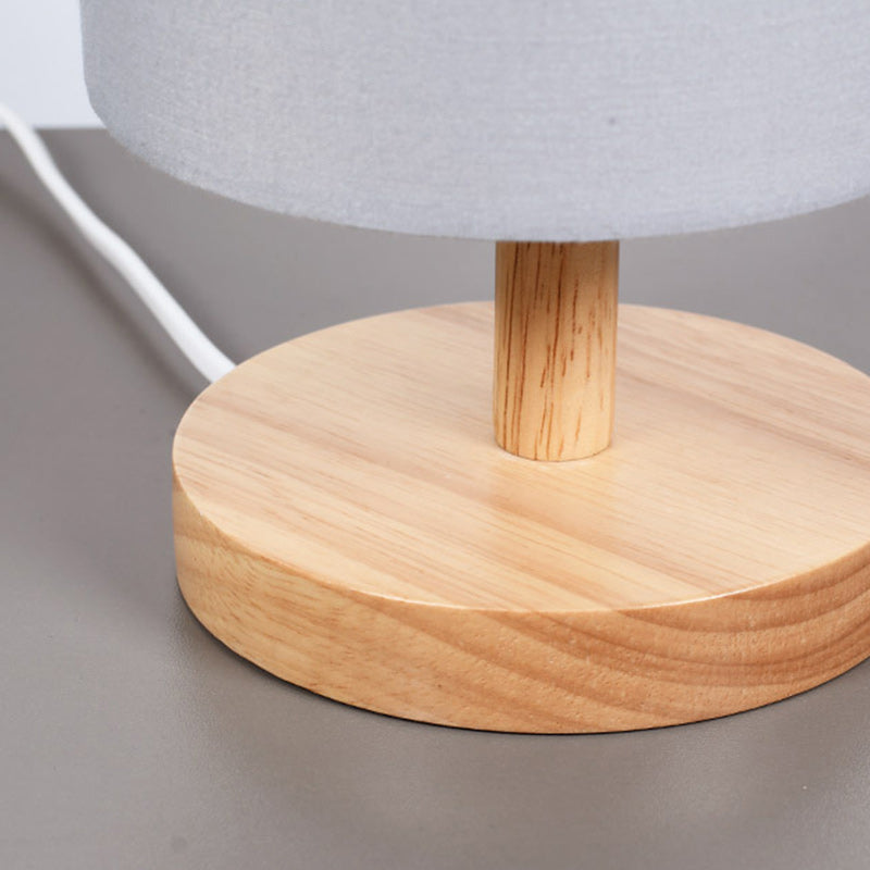 Traditionel Japansk Cylinder Træ Stof 1-Lampe Bordlampe til Stuen