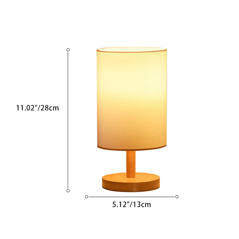 Traditionel Japansk Cylinder Træ Stof 1-Lampe Bordlampe til Stuen