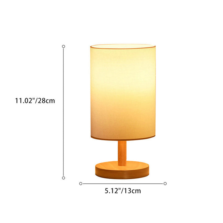 Traditionel Japansk Cylinder Træ Stof 1-Lampe Bordlampe til Stuen