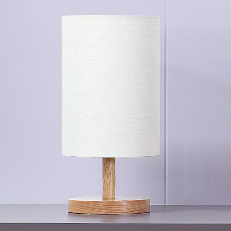 Traditionel Japansk Cylinder Træ Stof 1-Lampe Bordlampe til Stuen