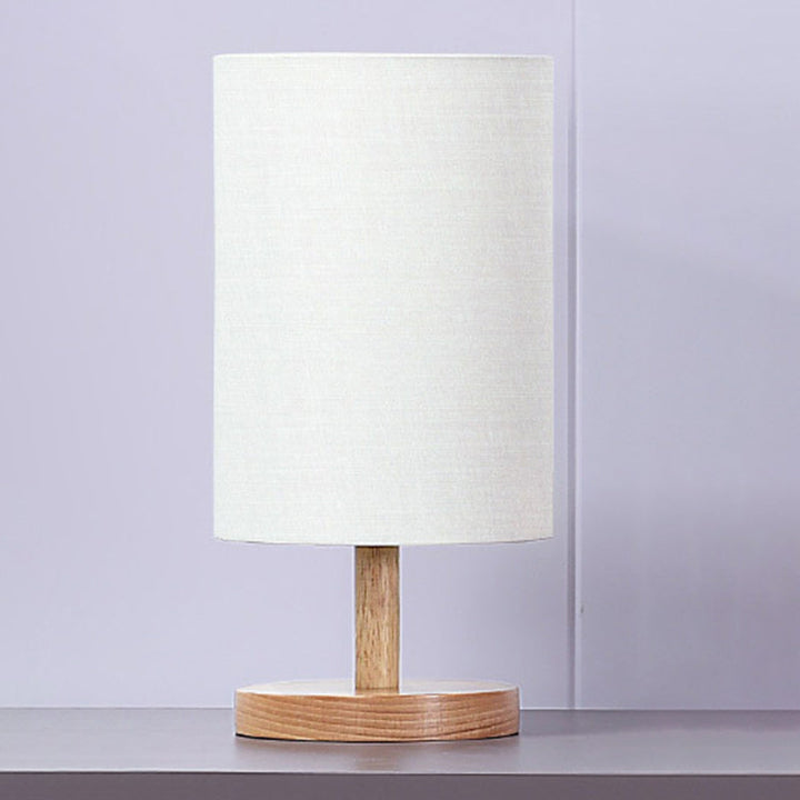 Traditionel Japansk Cylinder Træ Stof 1-Lampe Bordlampe til Stuen