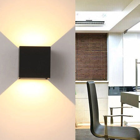 Moderne Minimalistisk Vandtæt Cube Op Ned Aluminium Glas Induktions LED Væglampe Til Soveværelse