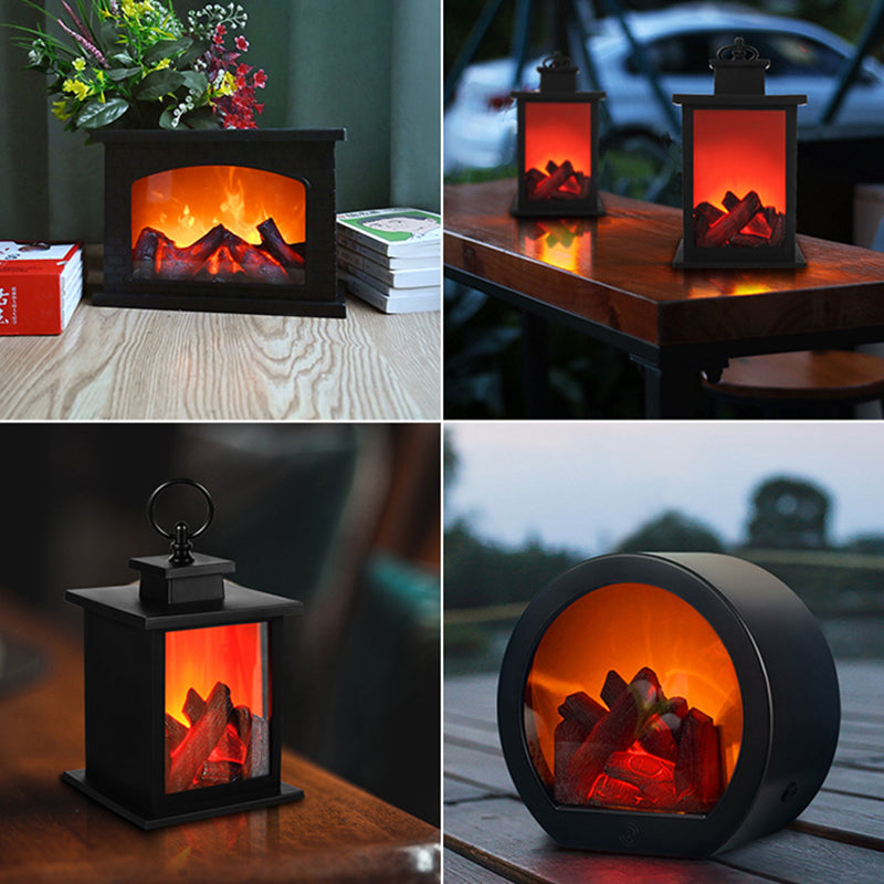 Moderne Retro ABS Simuleret Flamme Pejs Rund Batteri Rektangulær LED Bordlampe Til Stuen