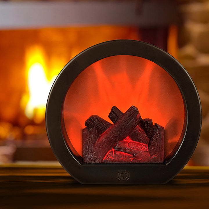 Moderne Retro ABS Simuleret Flamme Pejs Rund Batteri Rektangulær LED Bordlampe Til Stuen