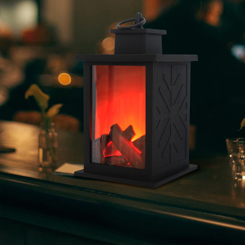 Moderne Retro ABS Simuleret Flamme Pejs Rund Batteri Rektangulær LED Bordlampe Til Stuen