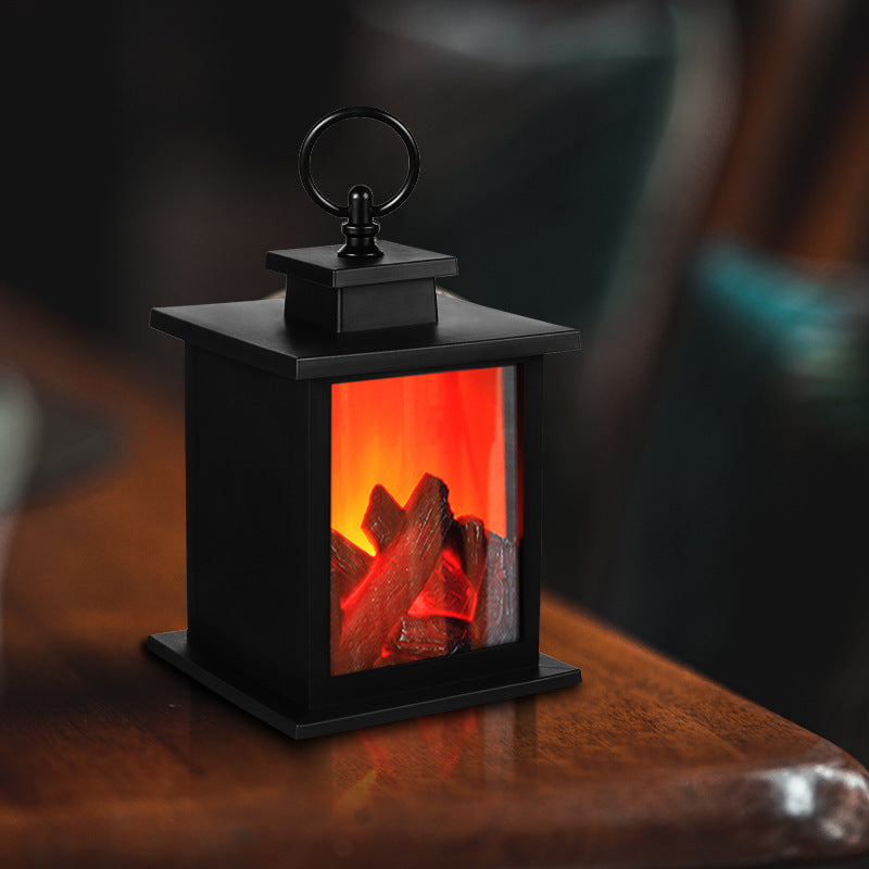 Moderne Retro ABS Simuleret Flamme Pejs Rund Batteri Rektangulær LED Bordlampe Til Stuen