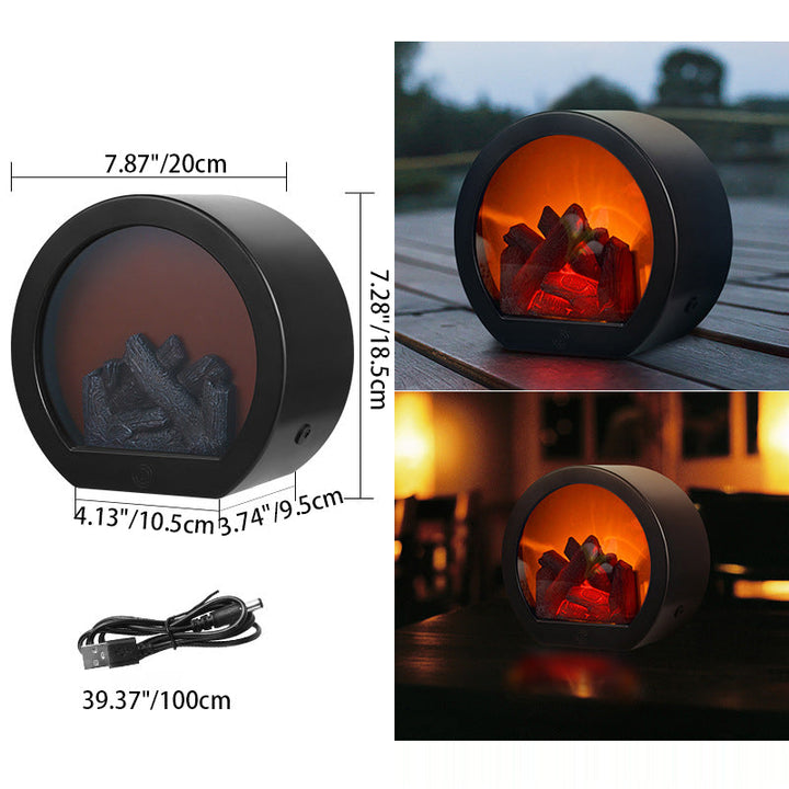 Moderne Retro ABS Simuleret Flamme Pejs Rund Batteri Rektangulær LED Bordlampe Til Stuen